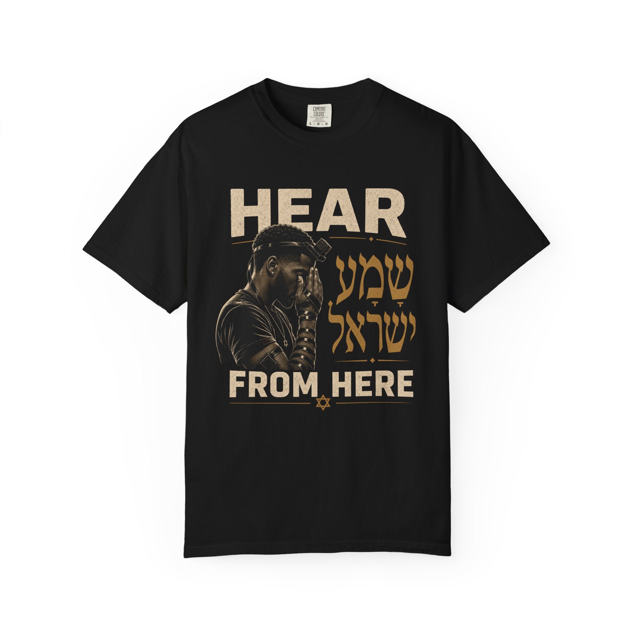 Shema Yisrael — Hear From Here Jewish T-Shirt (Black Edition)