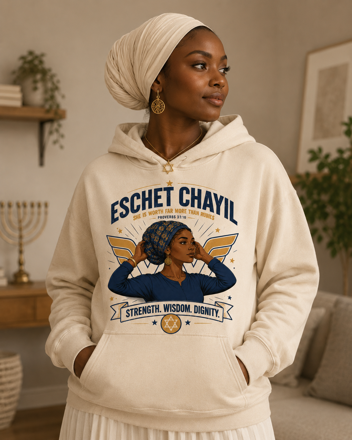 Eschet Chayil Hoodie – Jewish Woman Pride Gift | Strength Wisdom Dignity