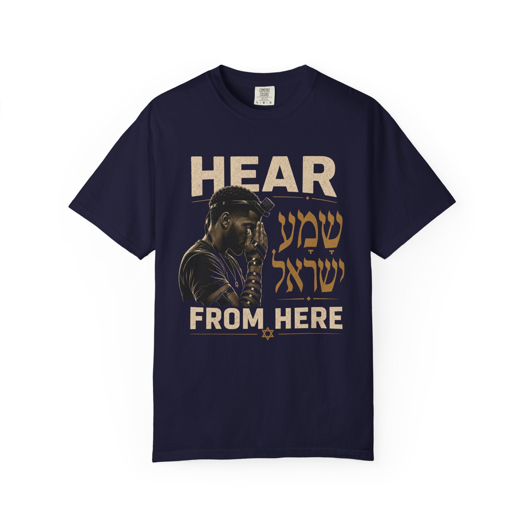 Shema Yisrael — Hear From Here Jewish T-Shirt (Black Edition)